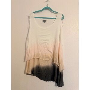 JOSEPH A WOMAN Ombre Dip Dye Tunic Tank Top Shirt 2X Cream Peach Gray Layered‎